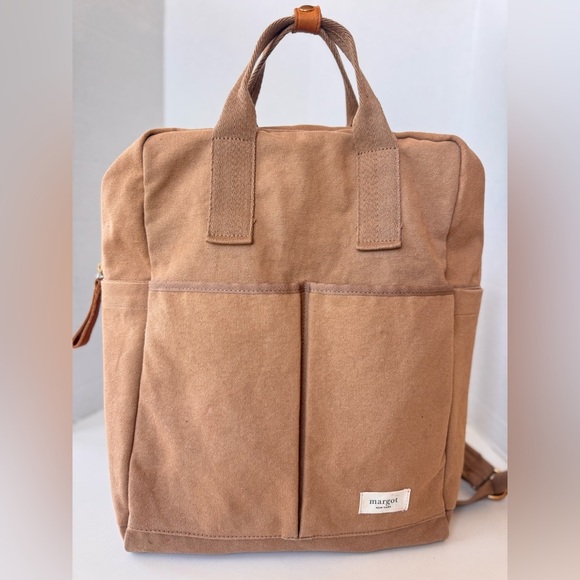 Margot New York Brown Tan Canvas Backpack *Flaws main image 9